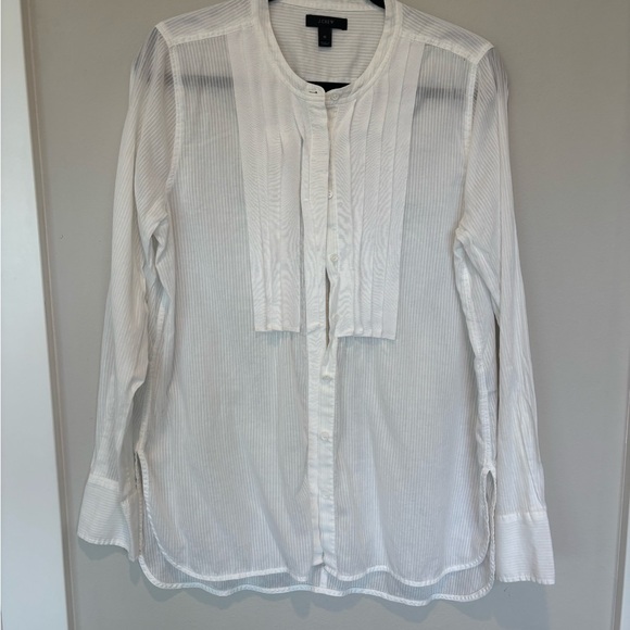 J. Crew Tops - J. Crew White Pleated Bib Collar Long Sleeve Shirt